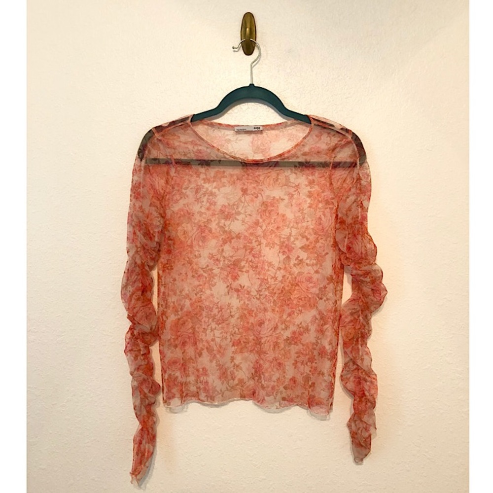 Zara Orange Floral Mesh Top